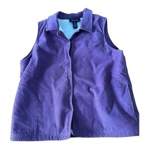 Denim & Company Vest Women's Size L Purple Corduroy Side Pockets